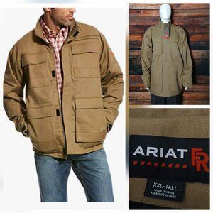 NWT Ariat Flame Resistant Coat 2XL Tall Canvas Stretch Cargo Jacket Field Khaki